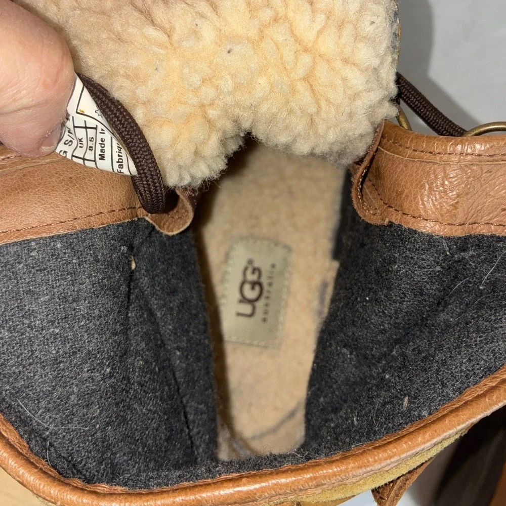 UGG Tan Leather Suede Duck Boots - 10 - Waterproof Shearling 1007999 Winter